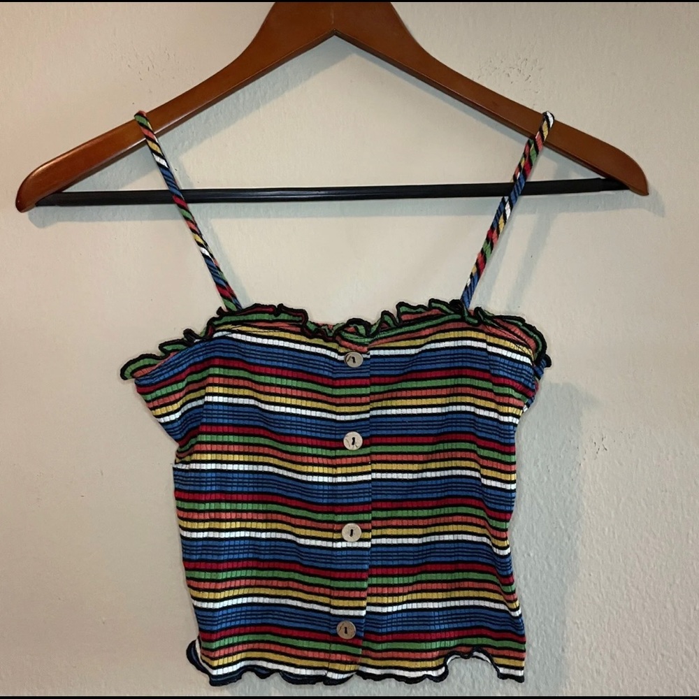 Timing Crop Top Womens Size Small Rainbow Striped Tank Button Front Y2K